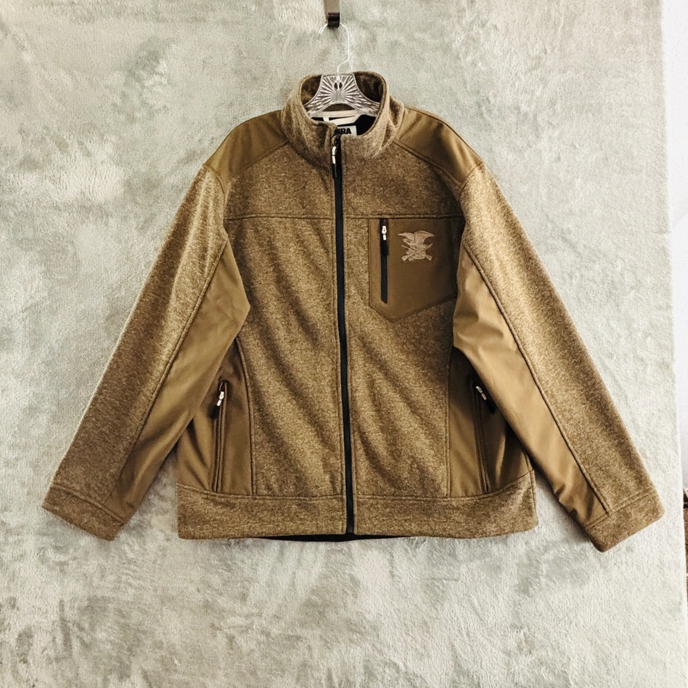 NRA Softshell Jacket Full Zip Fleece Lined Mens XL Brown Eagle Logo Pockets
